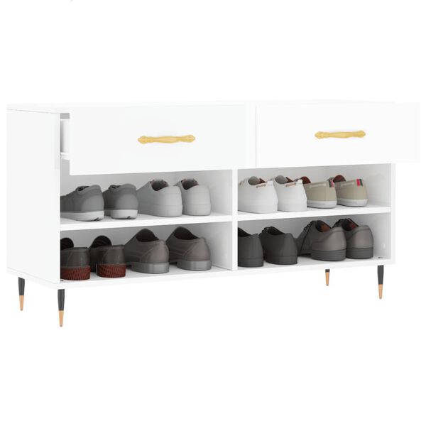 vidaXL Skóbekkur Háglans Hvítur 102x35x55 cm Samsettur Viður