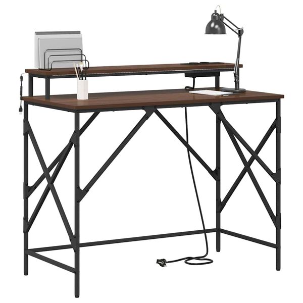 vidaXL Skrifbor&eth; Br&uacute;nn eik 100 x 50 x 86,5 cm Samsettur vi&eth;ur