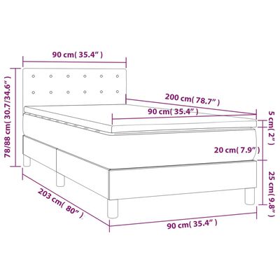 vidaXL Hólfað Springrúm með Dýnu Rjóma 90x200 cm Tauefni