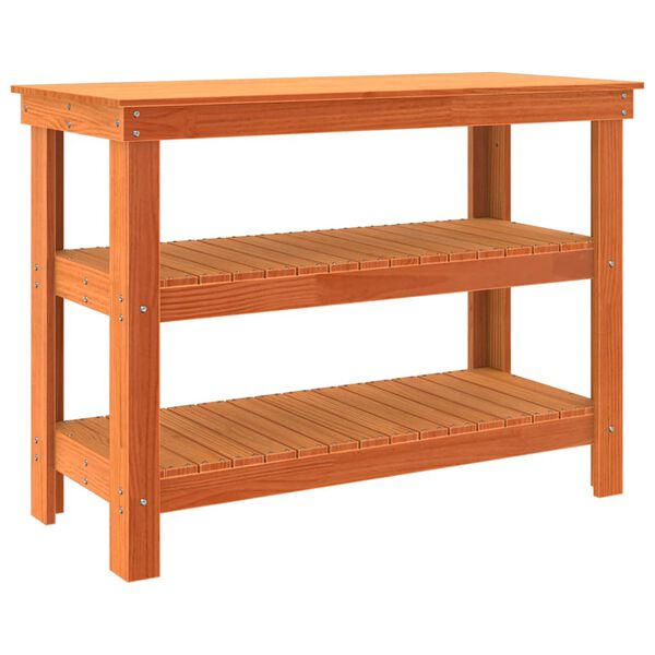 vidaXL Vinnubekkur me&eth; hillu Vaxbr&uacute;nn 110,5 x 50 x 80 cm Gegnheil fura