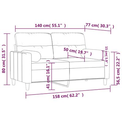 vidaXL 2 Sæta Sófi með Skrautpúðum Vínrautt Áklæði 140 cm