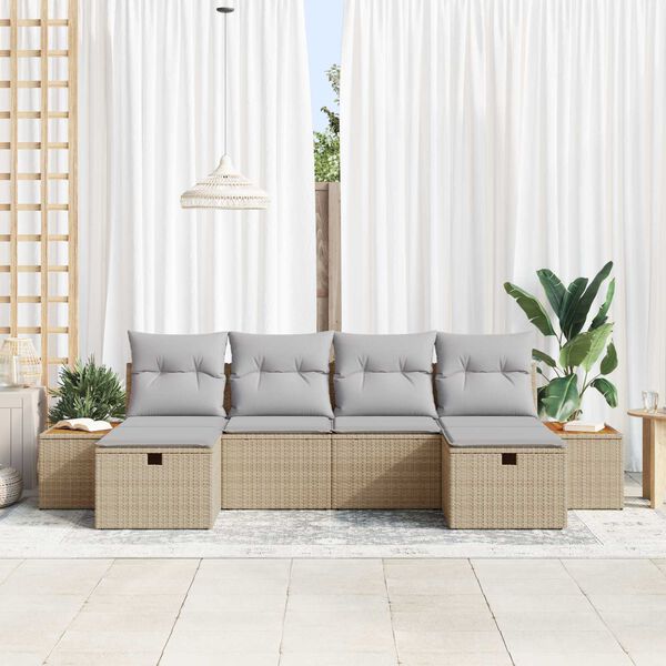 vidaXL Gar&eth;s&oacute;fa sett me&eth; p&uacute;&eth;i 6 pcs Drapplita&eth;ur Poly rattan