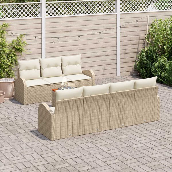 vidaXL Gar&eth;s&oacute;fa sett me&eth; geymslu 8 pcs Beige og krem p&oacute;l&yacute;rattan