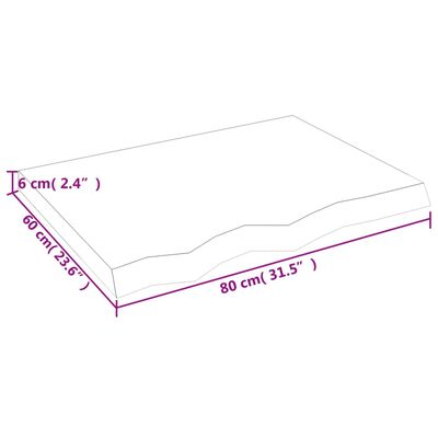 vidaXL Borðplata 80x60x(2-6) cm Ómeðhöndluð Gegnheil Eik