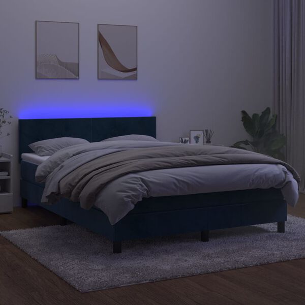 vidaXL H&oacute;lfa&eth; Springr&uacute;m me&eth; D&yacute;nu&LED Bl&aacute;tt 140x190 cm Flauel
