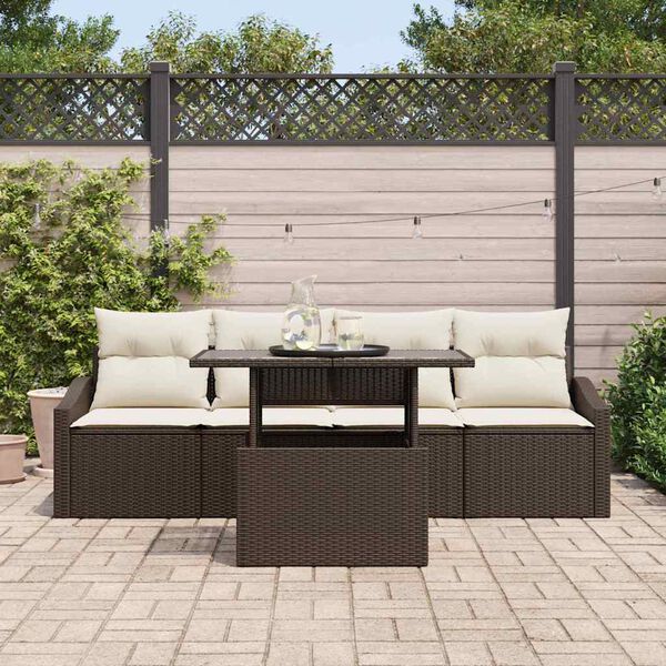 vidaXL Gar&eth;s&oacute;fa sett me&eth; geymslu 5 pcs Br&uacute;nn Poly rattan