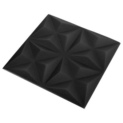 vidaXL 3D Veggþil 12 stk. 50x50 cm Origami Svartur 3 m²