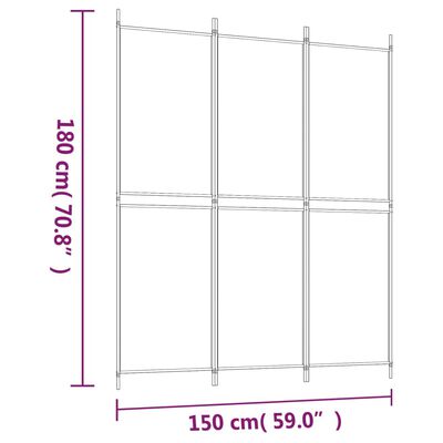 vidaXL 3 Þilja Skilrúm 150x180 cm Hvítt Efni