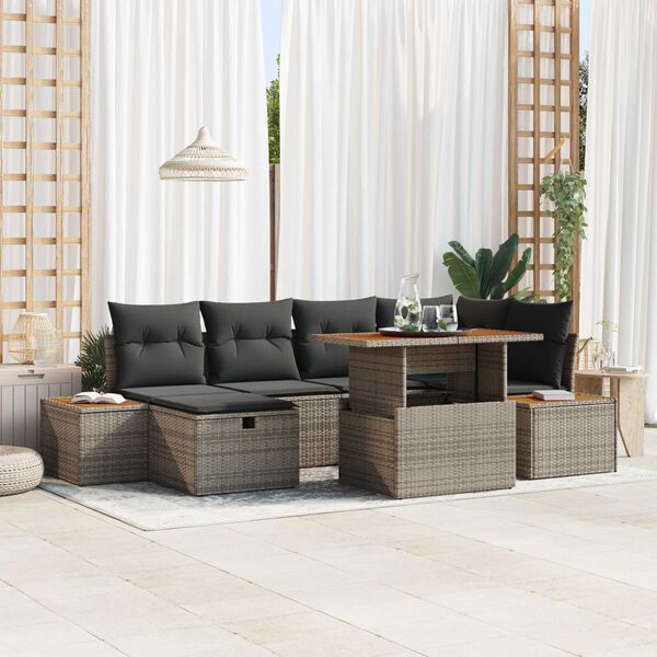 vidaXL Gar&eth;s&oacute;fa sett me&eth; p&uacute;&eth;i me&eth; geymslu 7 pcs Gr&aacute;r Poly rattan