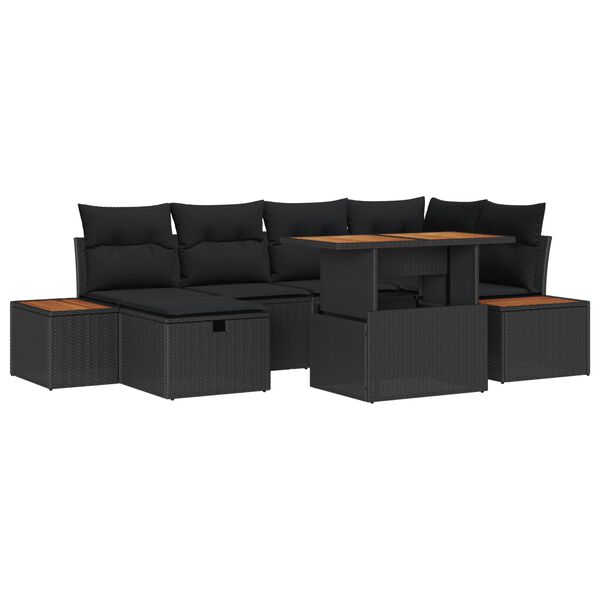 vidaXL Gar&eth;s&oacute;fa sett 7 pcs Svartur p&oacute;l&yacute;rattan
