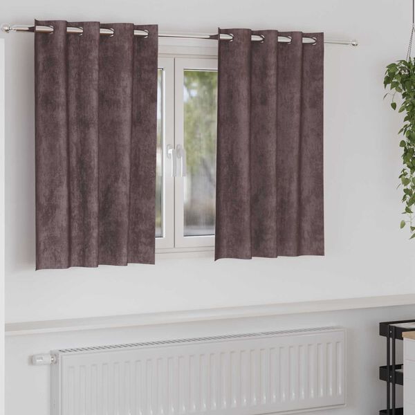 vidaXL Flauels skaut með gluggatjöldum 2 pcs Brúnn 140 x 140 cm Flauel