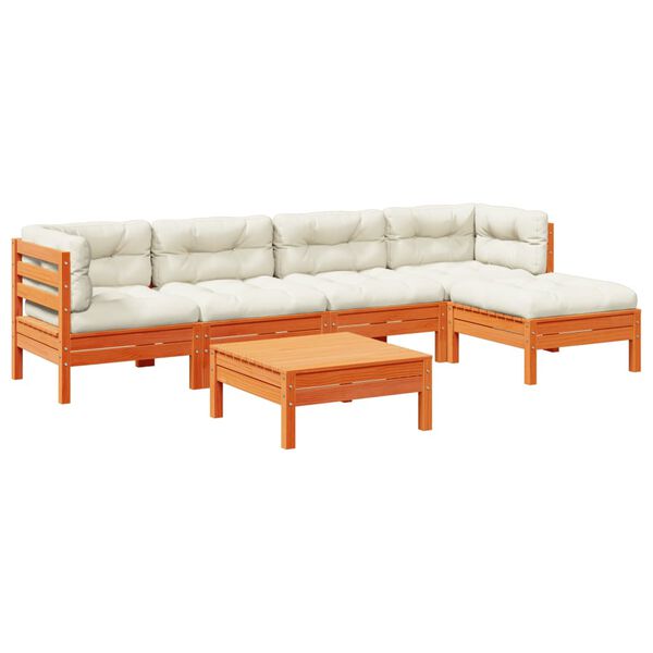 vidaXL 6 hluta Gar&eth;s&oacute;fasett me&eth; Sessum Vaxbr&uacute;nn Gegnheil Fura