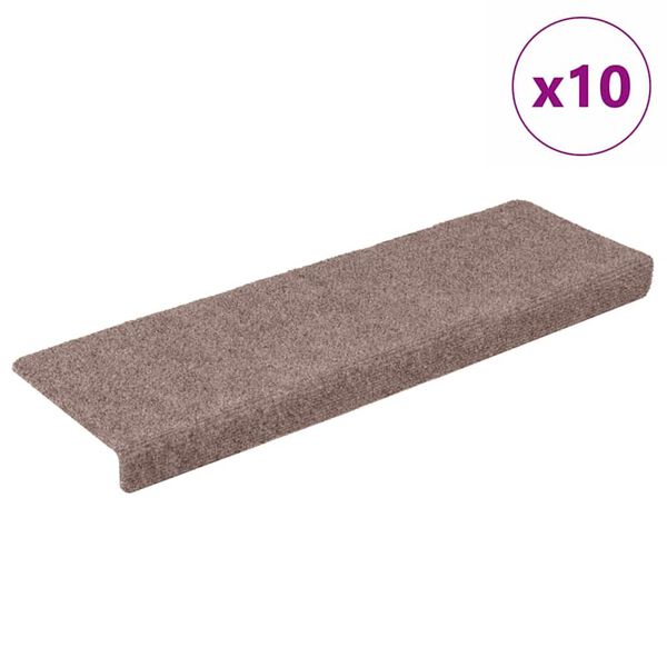 vidaXL Stigamottur sj&aacute;lfl&iacute;mandi 10 stk 65x21x4 cm Lj&oacute;sbr&uacute;nar r&eacute;tthyrndar br&uacute;nir