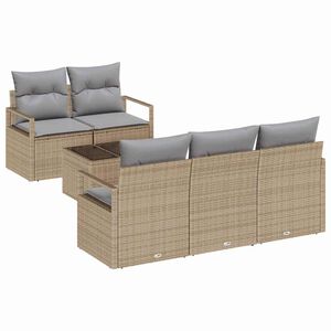 vidaXL S&oacute;fasett 6 pcs Beige og Gr&aacute;tt p&oacute;l&yacute;rattan