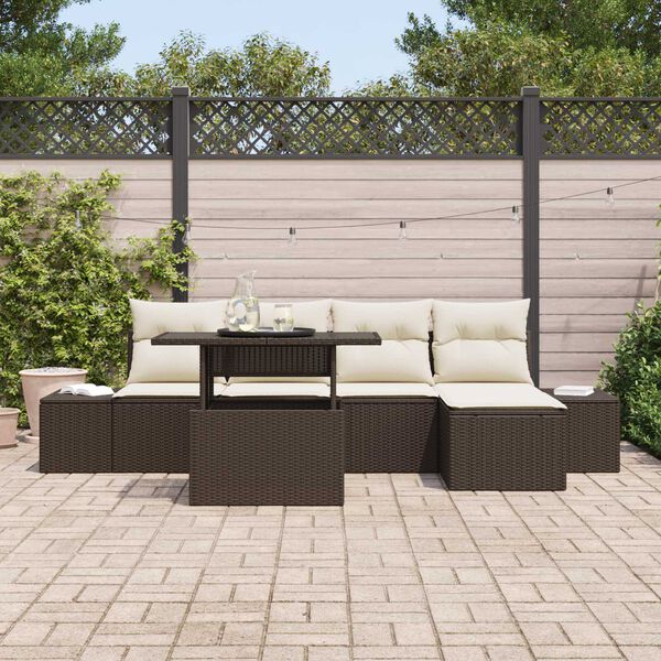 vidaXL Garðsófa sett með geymslu 6 pcs Brúnn Poly rattan