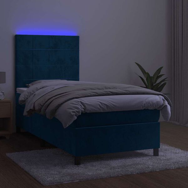 vidaXL H&oacute;lfa&eth; Springr&uacute;m me&eth; D&yacute;nu&LED Bl&aacute;tt 90x190 cm Flauel