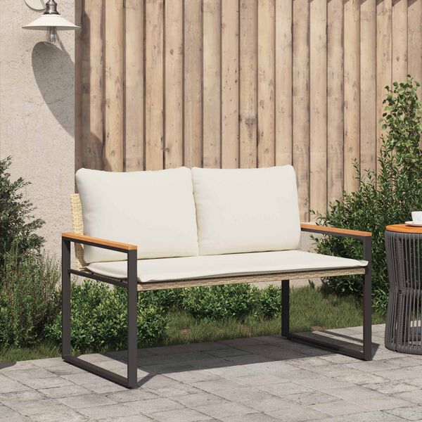 vidaXL Bekkur me&eth; p&uacute;&eth;i Beige og rj&oacute;ma hv&iacute;tur 115 x 65 x 72 cm Rattan