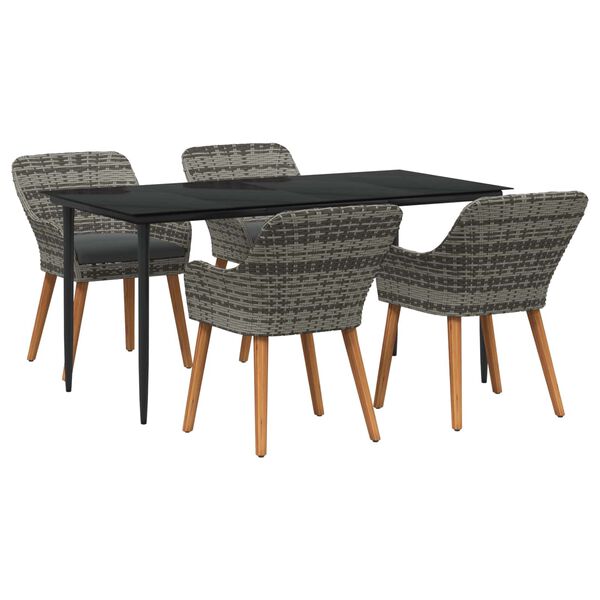 vidaXL Gar&eth;ur bor&eth;sett me&eth; p&uacute;&eth;i 5 pcs Gr&aacute;r p&oacute;l&yacute;rattan