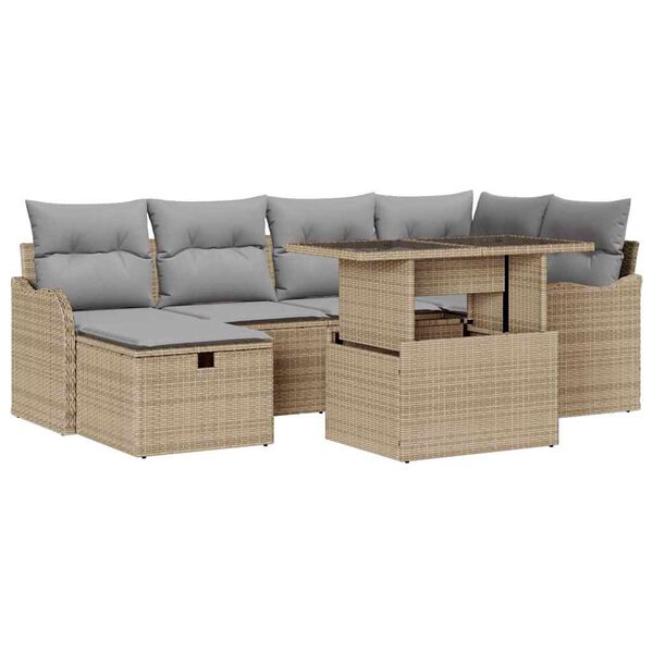 vidaXL Gar&eth;s&oacute;fa sett me&eth; p&uacute;&eth;i 7 pcs Drapplita&eth;ur Poly rattan
