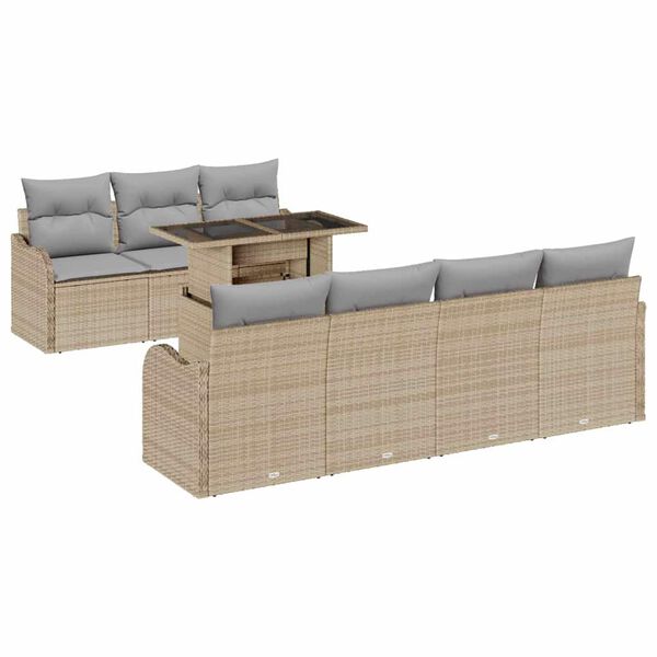 vidaXL Gar&eth;s&oacute;fa sett me&eth; p&uacute;&eth;i 8 pcs Drapplita&eth;ur Poly rattan