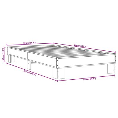 vidaXL Rúmgrind án Dýnu Reyktóna Eikarlitur 90x200 cm