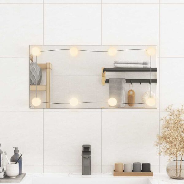 vidaXL Veggspegill me&eth; LED lj&oacute;sum 30x60 cm Glerr&eacute;tthyrningur