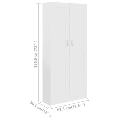 vidaXL Bókaskápur Hvítur 82,5x30,5x185,5 cm Samsettur Viður