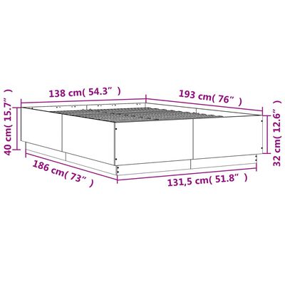 vidaXL Rúmgrind án Dýnu Svört 135x190 cm