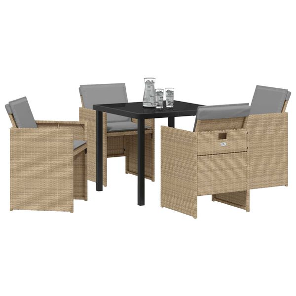 vidaXL Gar&eth;ur bor&eth;sett me&eth; p&uacute;&eth;i 5 pcs Drapplita&eth;ur p&oacute;l&yacute;rattan
