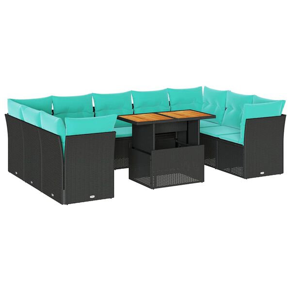 vidaXL 10 Hluta Gar&eth;h&uacute;sgagnasett me&eth; Sessum Svart P&oacute;l&yacute;rattan