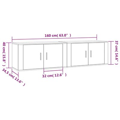 vidaXL Vegghengdir Sjónvarpsskápar 2 stk. Steypugráir 80x34,5x40 cm