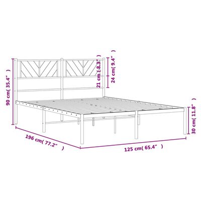 vidaXL Rúmgrind úr Málmi án Dýnu með Höfðagafli Svört 120x190 cm