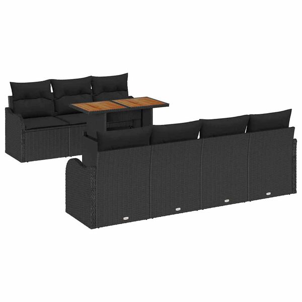vidaXL Gar&eth;s&oacute;fa sett me&eth; geymslu 8 pcs Svartur Poly rattan