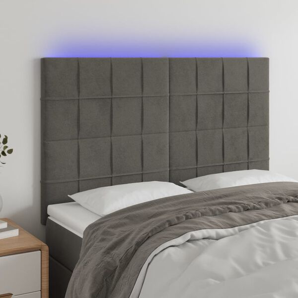 vidaXL LED h&ouml;fu&eth;gafl D&ouml;kkgr&aacute;tt 144x5x118/128 cm Flauel