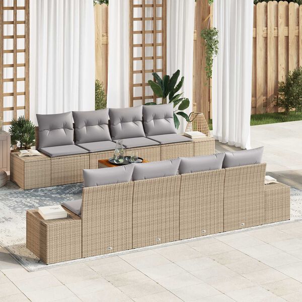 vidaXL Gar&eth;s&oacute;fa sett me&eth; p&uacute;&eth;i 9 pcs Drapplita&eth;ur Poly rattan