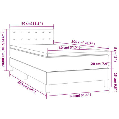 vidaXL Hólfað Springrúm með Dýnu&LED Svart 80x200 cm Gervileður