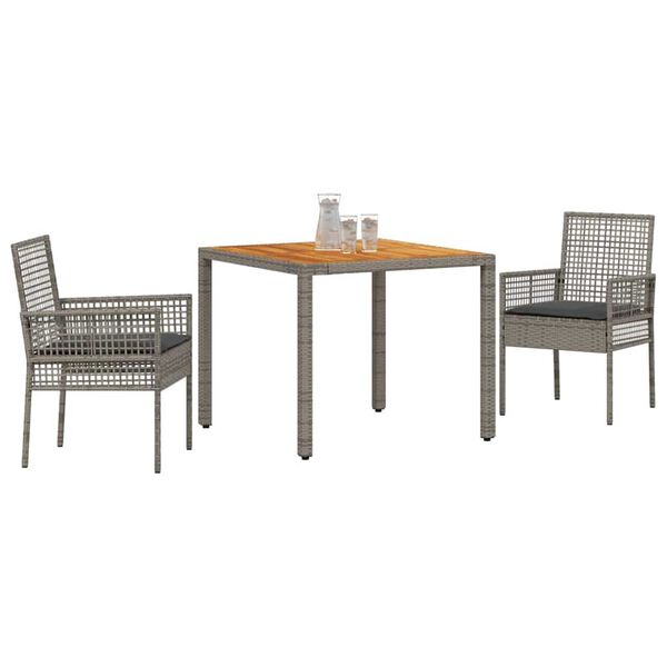 vidaXL Gar&eth;ur bor&eth;sett 3 pcs Gr&aacute;r p&oacute;l&yacute;rattan