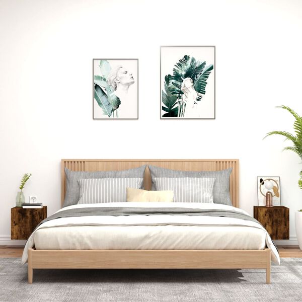 vidaXL Sj&oacute;nvarpssk&aacute;par m/LED Lj&oacute;sum 2 stk. Reyklitu&eth; Eik 30,5x35x30 cm