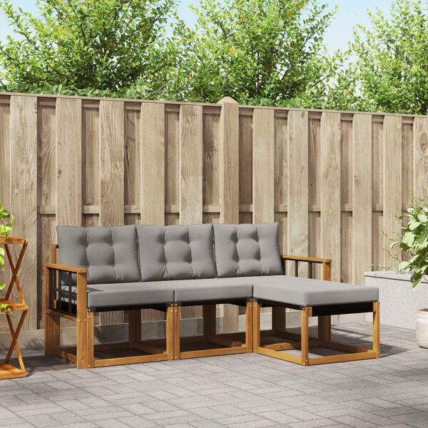 vidaXL &Uacute;ti s&oacute;fasett me&eth; p&uacute;&eth;i 4 pcs N&aacute;tt&uacute;rulegt og Lj&oacute;st Gr&aacute;tt