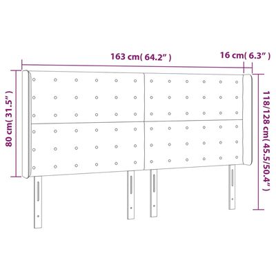 vidaXL Höfðagafl með Eyrum 163x16x118/128 cm Svört Flauel