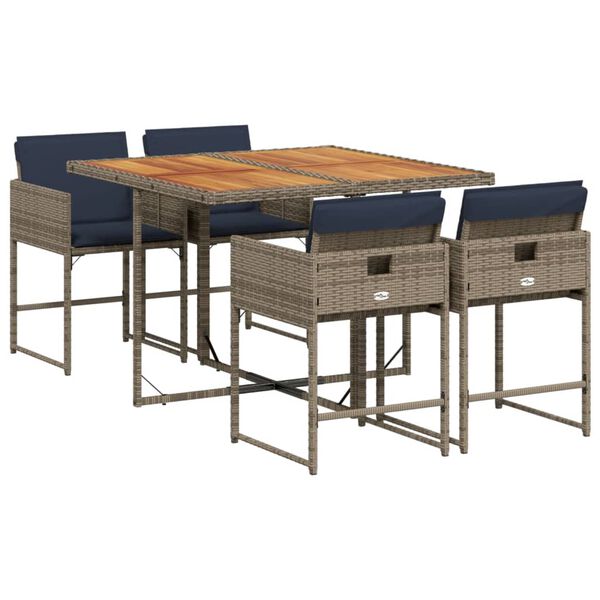 vidaXL 5 Parta Gar&eth;h&uacute;sgagnasett me&eth; Sessum P&oacute;l&yacute;rattan Gr&aacute;tt