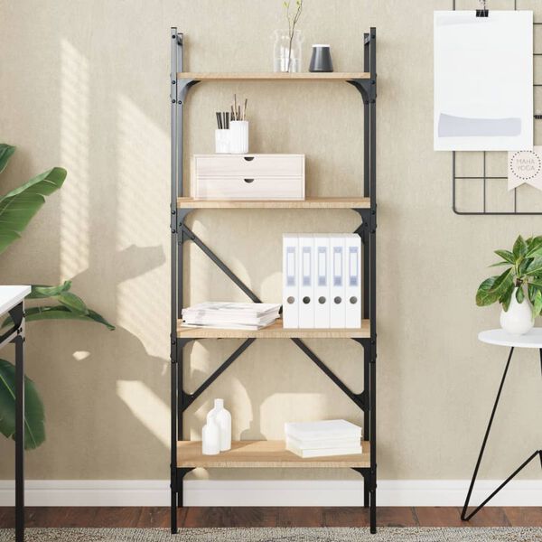 vidaXL Bókahilla 4 Hillum Sonoma Eik 56x31,5x138,5 cm Samsettur Viður