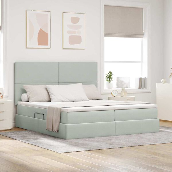 vidaXL Geymslu R&uacute;m me&eth; d&yacute;nu me&eth; h&ouml;fu&eth;gafl Lj&oacute;sgr&aacute;r 180 x 200 cm Flauel