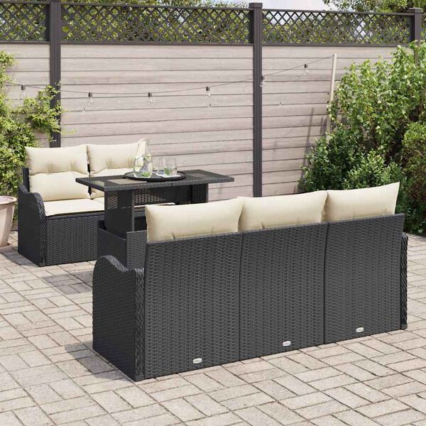 vidaXL Gar&eth;s&oacute;fa sett me&eth; p&uacute;&eth;i me&eth; kodda 6 pcs Svartur Poly Rattan