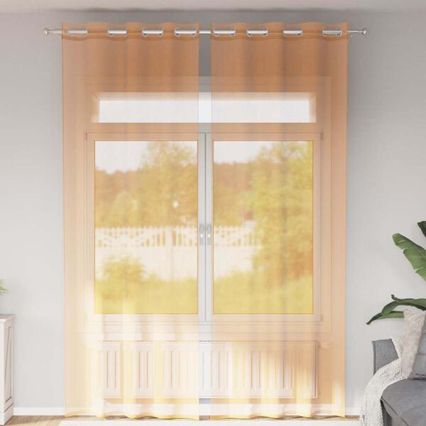 vidaXL Voile Gluggatjöld með Grommets 2 stk Appelsínugult 140x260 cm