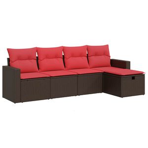 vidaXL 5 Hluta Gar&eth;s&oacute;fasett me&eth; Sessum Br&uacute;nt P&oacute;l&yacute;rattan