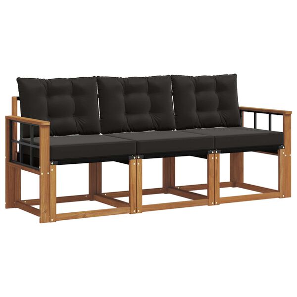 vidaXL &Uacute;ti s&oacute;fasett me&eth; p&uacute;&eth;i 3 pcs N&aacute;tt&uacute;rulegur og svartur