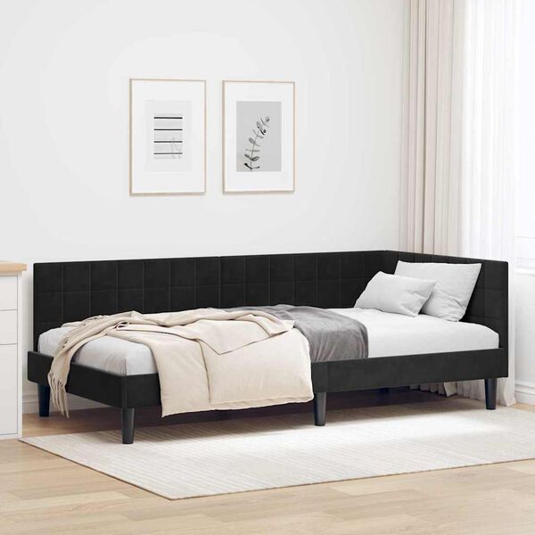 vidaXL Hornrúm ramma með höfuðgafl Svartur 90 cm x 200 cm Flauel