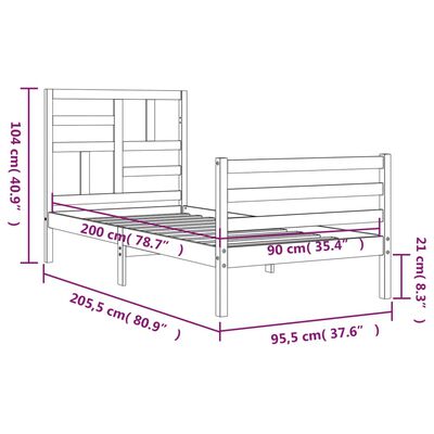 vidaXL Rúmgrind án Dýnu 90x200 cm Gegnheil Viður