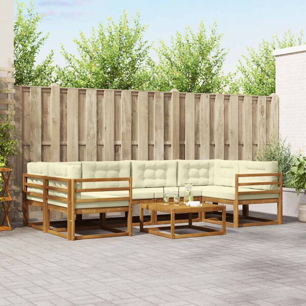 vidaXL &Uacute;ti s&oacute;fasett me&eth; p&uacute;&eth;i 7 pcs N&aacute;tt&uacute;rulegt og Krem